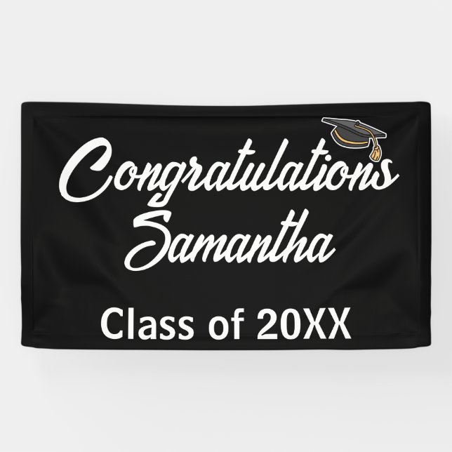 Congrats Graduation Cap Party Banner - Custom Sign (Horizontal)