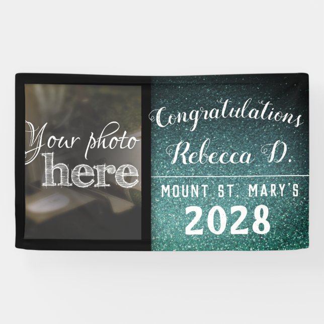 Congrats Graduation Glitter Elegant Modern Black Banner (Horizontal)