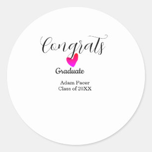 Congrats graduation name class of 20XX year heart  Classic Round Sticker