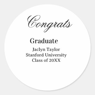 Congrats graduation name university name class of  classic round sticker