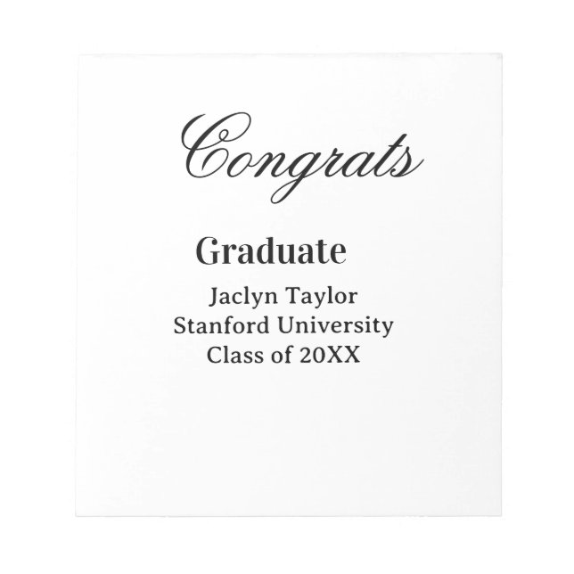 Congrats graduation name university name class of  notepad (Front)
