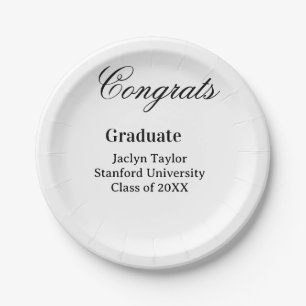 Congrats graduation name university name class of  paper plate