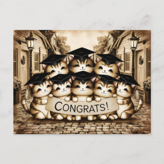 Congrats graduation vintage cats postcard