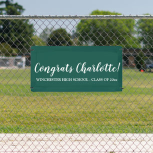 Congrats green white custom script name graduation banner