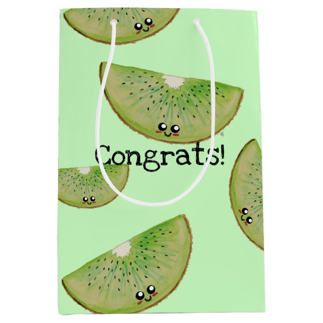 Congrats! Kawaii Watercolor Kiwi Medium Gift Bag (Front)
