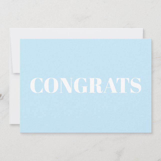 Congrats light blue white minimalist modern card (Front)