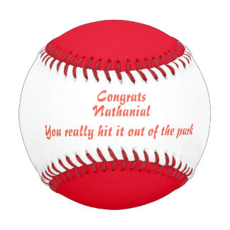Congrats Name Message Red Text Custom Baseball