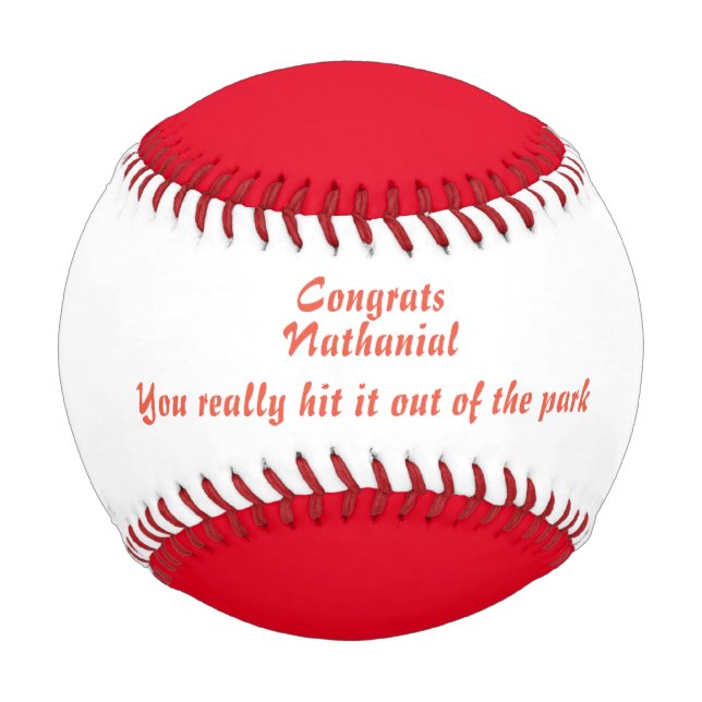 Congrats Name Message Red Text  Custom Baseball (Front)
