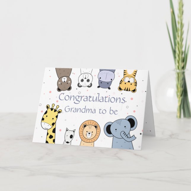 Congrats New Baby Fun Animal Cartoons Grandma Card (Front)