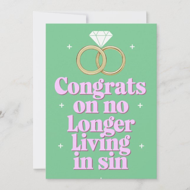 Congrats On No Longer Living In Sin Funny Wedding Invitation (Front)