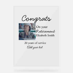 Congrats on your retirement add photo name date mi acrylic sign