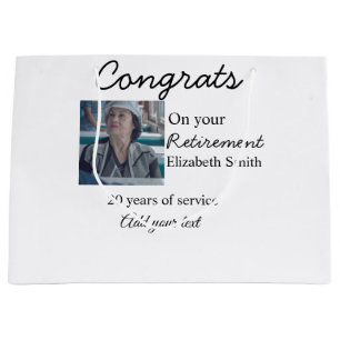 Congrats on your retirement add photo name date mi large gift bag