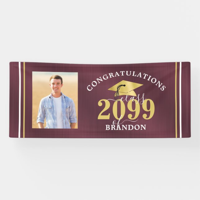 Congrats Photo Burgundy Gold 2021 Graduation Banner (Horizontal)
