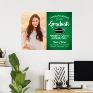 Congrats Photo Green White and Black Graduation Poster