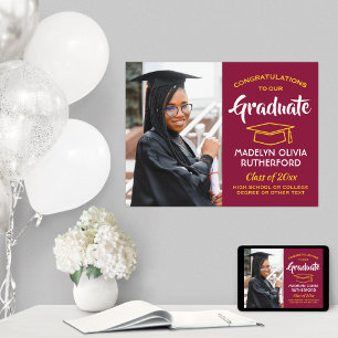Congrats Photo Maroon Red Gold Yellow Graduation Poster