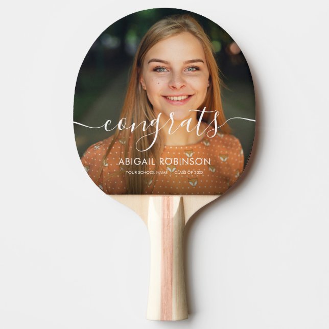 Congrats Photo Script Graduation Custom Ping Pong Paddle (Front)
