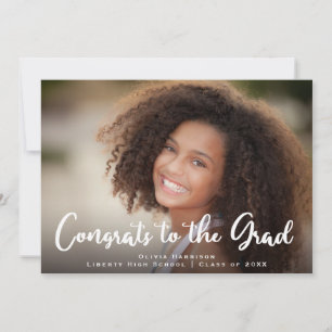 Congrats Photo White Script Graduation Announcement
