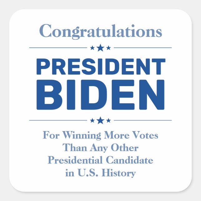 Congrats President Biden Most Voted Candidate Square Sticker (Front)