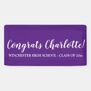 Congrats purple custom script name text graduation banner