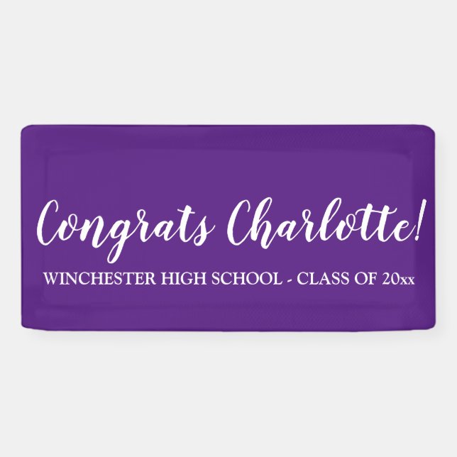Congrats purple custom script name text graduation banner (Horizontal)