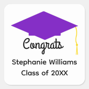 Congrats Purple Graduation Cap Stickers