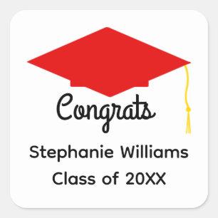 Congrats Red Graduation Cap Stickers