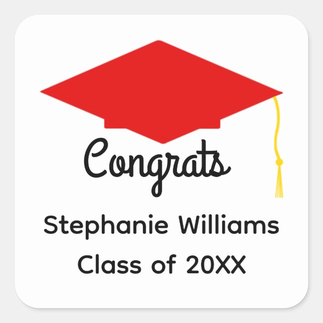 Congrats Red Graduation Cap Stickers (Front)