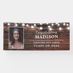 Congrats Rustic Wood String Lights Grad Photo Banner