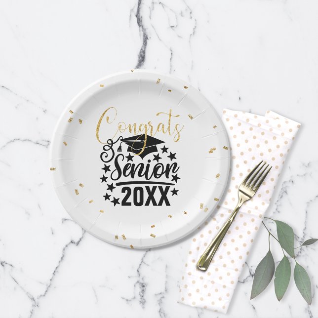Congrats Senior 20XX Faux Glitter Confetti Paper Plate (Creator Uploaded)