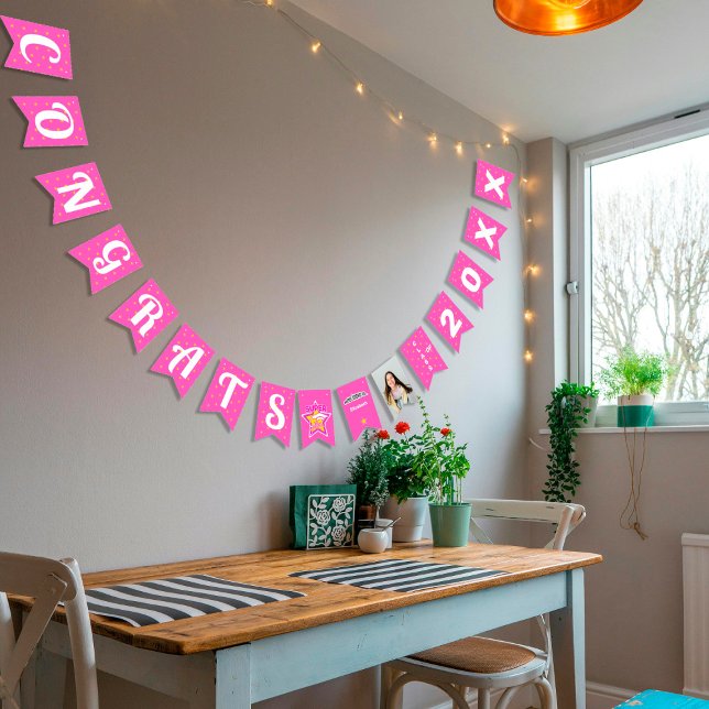 Congrats Super Grad Pink-Editable Photo Name Year Bunting (Creator Uploaded)