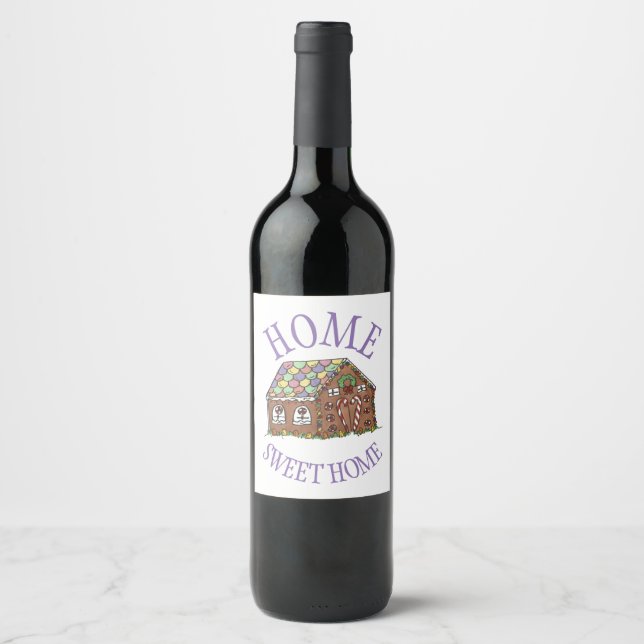 Congrats Sweet Home Housewarming Gingerbread House Wine Label (Front)