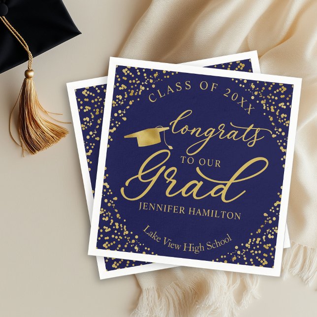 Congrats To Our Grad Gold Blue Graduation Napkin (Creator Uploaded)