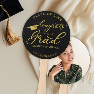 Congrats To Our Grad  Simple 1 Photo Graduation Hand Fan