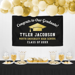 Congrats To Our Graduate Black and Gold Custom Banner