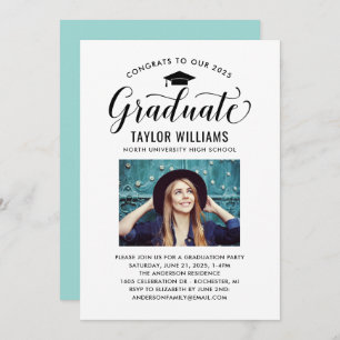 Congrats to Our Graduate Black Script Photo Invitation