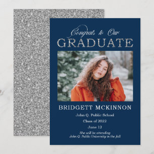 Congrats to Our Graduate Faux Silver Glitter Blue Announcement