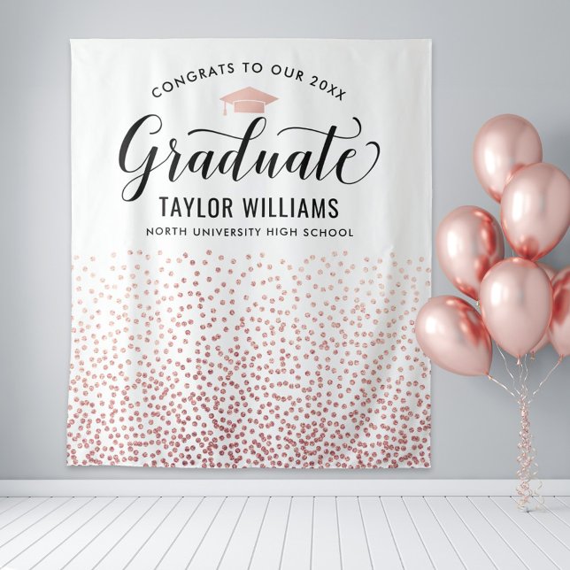 Congrats to Our Graduate Rose Gold Confetti Party Tapestry (Creator Uploaded)