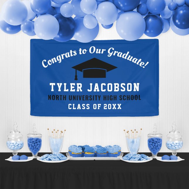Congrats To Our Graduate Royal Blue Black Custom Banner (Creator Uploaded)