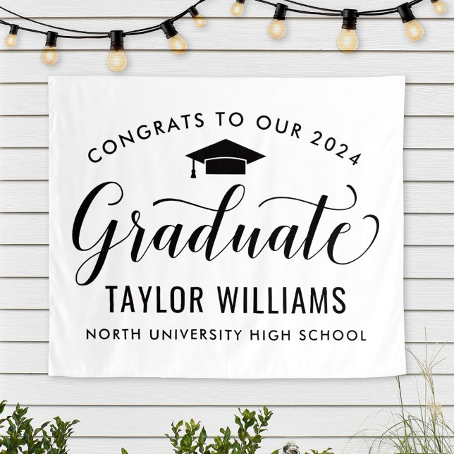 Congrats to Our Graduate White Graduation Tapestry (Creator Uploaded)