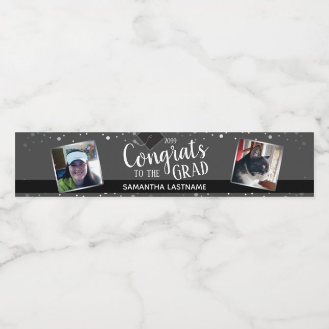 Congrats to the Grad Elegant Silver Photo Water Bottle Label (Single Label)