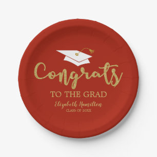 Congrats To The Grad Gold Glitter Graduation Paper Paper Plate