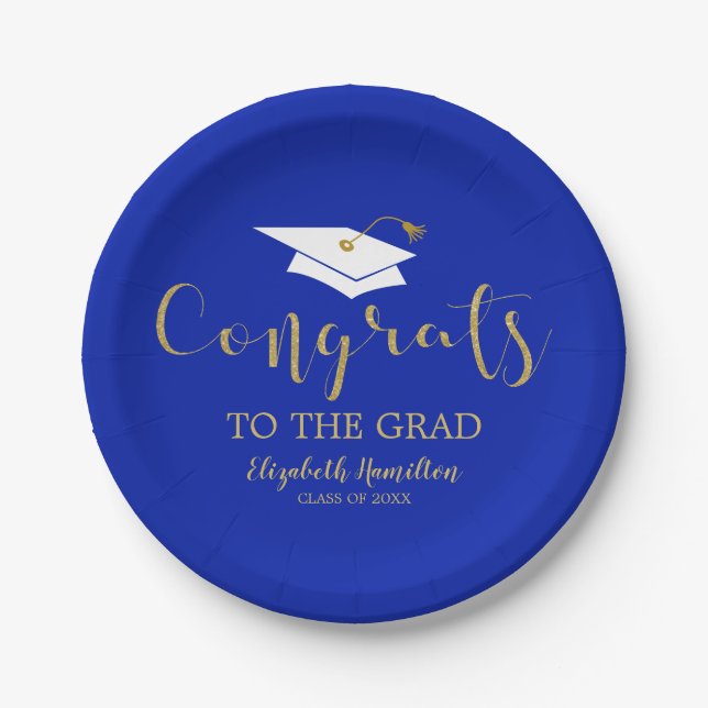 Congrats To The Grad Gold Glitter Graduation Paper Plate (Front)