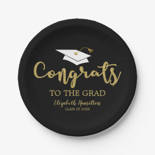 Congrats To The Grad Gold Glitter Graduation Paper Plate
