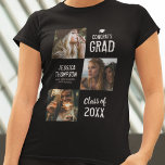 Congrats To The Grad Photo T-Shirt<br><div class="desc">Proud graduation t-shirt featuring 3 photos of the graduate,  a mortarboard graduating cap,  the saying "congrats grad",  their name,  school or college,  and class year. Photo tip: Crop your photos into squares before uploading ensuring subject is in the centre for best results.</div>