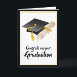 Congrats to the Graduate Cap and Diploma Card<br><div class="desc">Congratulate your favorite graduate with this trendy retro-style greeting card. The design is bordered in a black and gold frame surrounding a graduation cap and diploma. All of the text can be personalized with your desired wording,  or you can leave the text as written.</div>