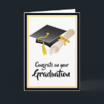 Congrats to the Graduate Cap and Diploma Card<br><div class="desc">Congratulate your favorite graduate with this trendy retro-style greeting card. The design is bordered in a black and gold frame surrounding a graduation cap and diploma. All of the text can be personalized with your desired wording,  or you can leave the text as written.</div>