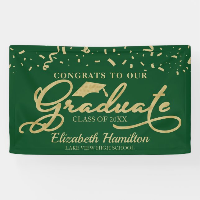 Congrats To The Graduate Gold And Green Banner (Horizontal)