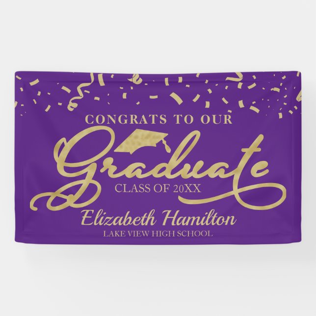 Congrats To The Graduate Gold And Purple Banner (Horizontal)