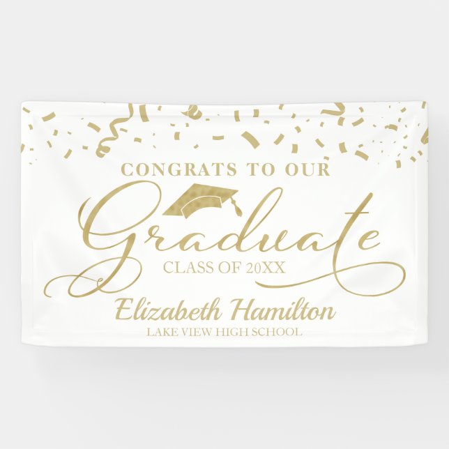 Congrats To The Graduate Gold And White  Banner (Horizontal)