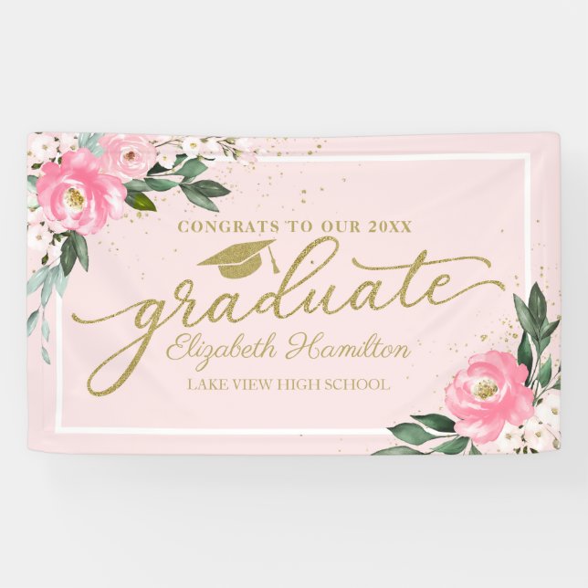 Congrats To The Graduate Pink Floral Grad Party Banner (Horizontal)